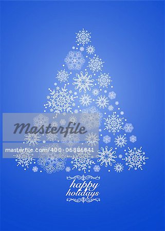 Vector Blue Holiday Snowflake Tree. Easy to edit. Perfect for invitations or announcements.