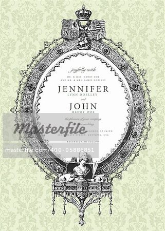Vector Victorian Frame and Pattern. Easy to edit. Perfect for invitations or announcements.