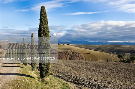 Tuscan landscape in winter, Val d'Orcia (Italy).