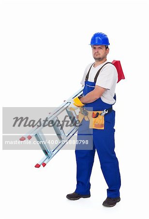 Handyman or worker carrying ladder - isolated with a bit of shadow