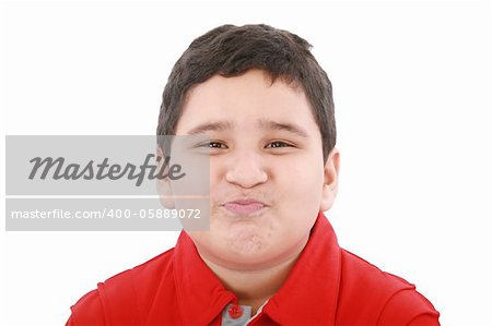 Funny child with red shirt isolated on white background