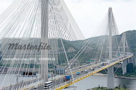 traffic bridge at day in hongkong