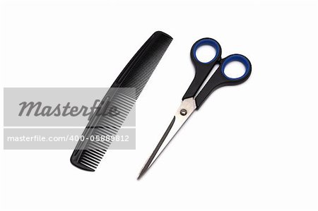 comb and scissors  on a white background