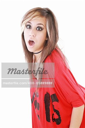 Shocked trendy teenage girl posing mouth open