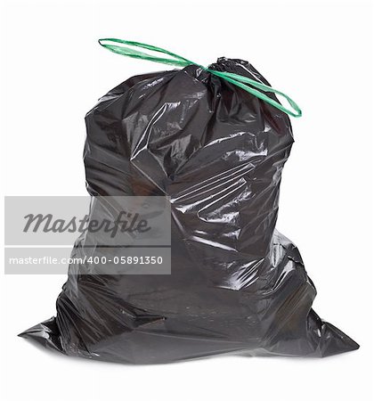 tied garbage bag on white background