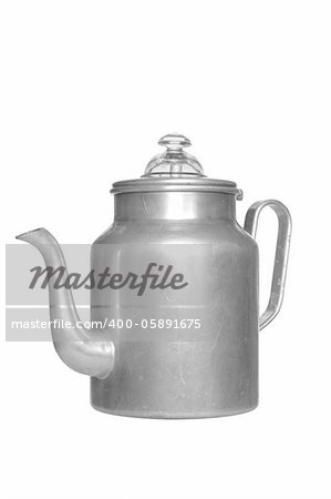 old kettle with aluminium on white background