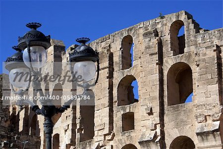 Old street lights near the all of roman theater in El-Jem, Tunisia