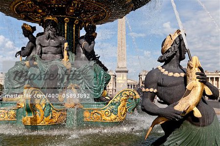 Sculptural fountain of River Commerce and Navigation at Place de la Concorde in Paris, France