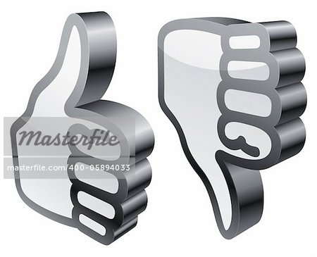 Three-dimensional thumbs up and down symbols.