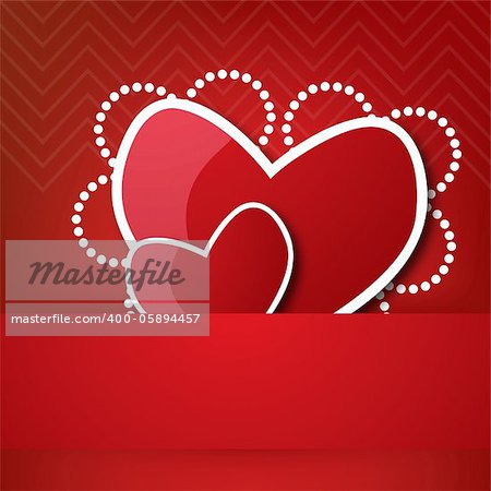 couple of valentine's heart in pocket. vector illustration on red background and place for text.