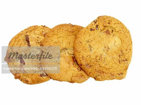 Trio Of Chocolate Chip Cookies Isolated On White Background