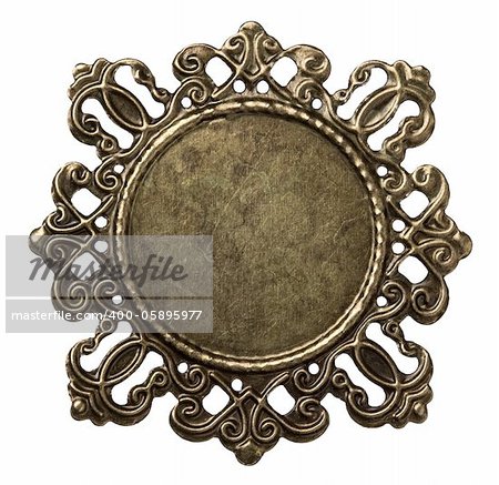 Vintage brass metal frame, isolated.