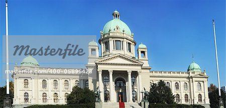 Serbian parliament in Belgrade.Construction on the building started in 1907 and it was completed in 1936.Serbian Parliament with new facade renovated in summer 2011.