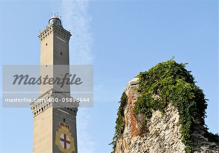 The ancient and famous Lanterna lighthouse, a symbol of the city of Genoa