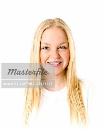 Portrait of a blond woman isolated on white background