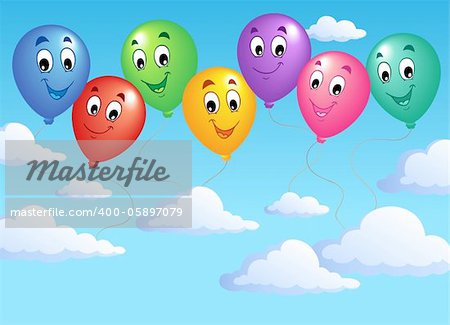 Blue sky with inflatable balloons 2 - vector illustration.