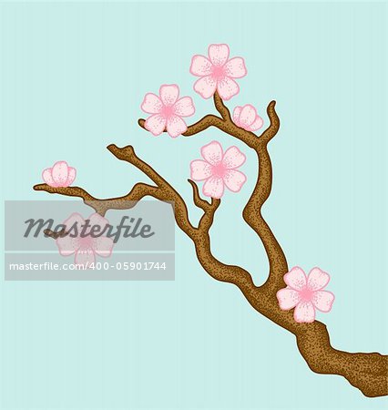 Illustration of a blossoming cherry tree branch in a retro style