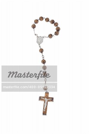 Wooden rosary beads, isolated on the white