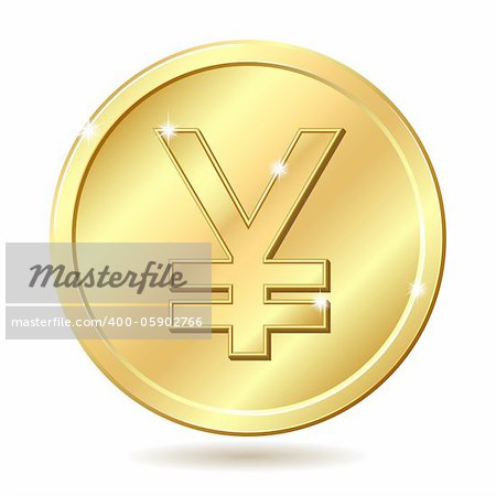 Gold coin with yen sign. Vector illustration isolated on white background