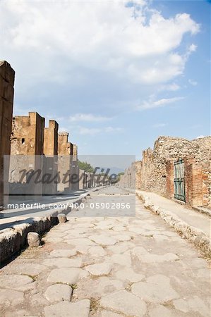 Detail of Pompeii site. The city of was destroyed and completely buried during a long catastrophic eruption of the volcano Mount Vesuvius