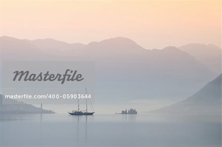 Morning atmosphere in one of the most beautiful bays in the world. Perast, Montenegro, Mediterranean Europe.