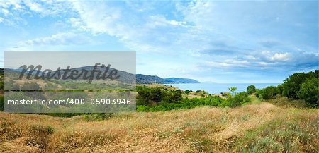 Beautiful summer coastline panorama (Crimea, Ukraine). Two shots composite picture.
