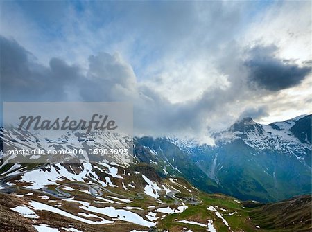 Summer (June) Alps mountain and serpentines on evening Grossglockner High Alpine Road.