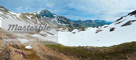 Summer (June) Alps mountain and winding road (view from Grossglockner High Alpine Road).  Two shots composite picture.