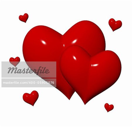 red hearts 3d isolated over white background
