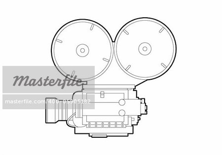 Vector outline old movie camera on white