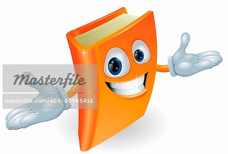 A smiling book cartoon illustration. Education, reading or teaching mascot