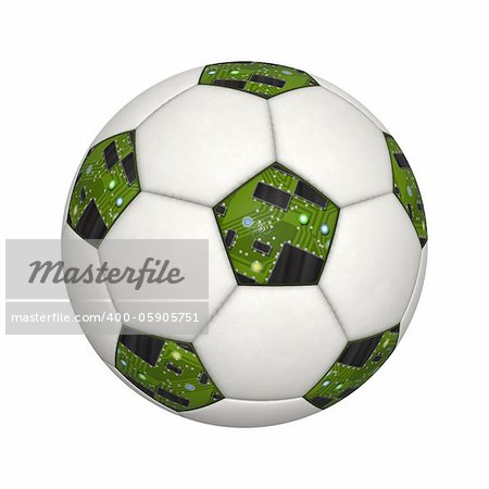 An image of an isolated soccer ball with circuit board