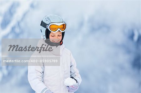 Young girl in ski outfit in the Zillertal Arena, Austria