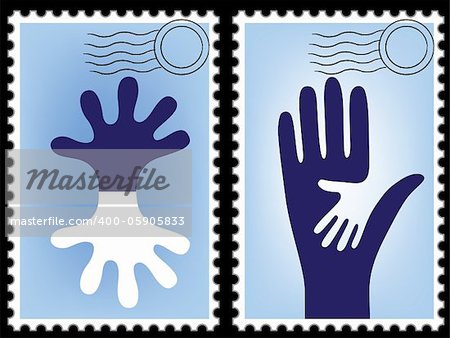 Postage stamp vector, post card. Blank post. Postcard. Mail border, postal frame. Hand image.
