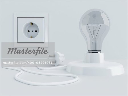 lamp with light bulb and electric plug near electric socket