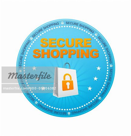 Blue Secure Shopping Button on white background.