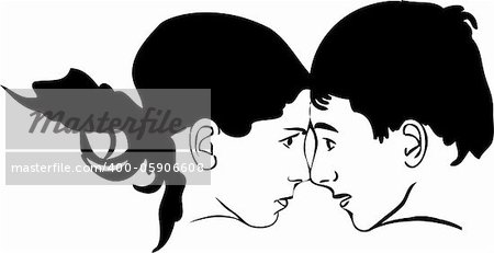 sketch of boy and girl face to face looking at each other