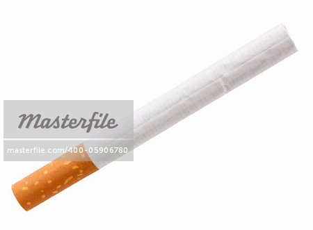 Single cigarette with filter. Close-up. Isolated on white background. Studio photography.