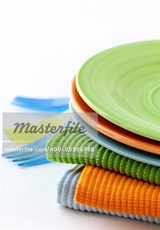 colorful plate  and napkins for picnics