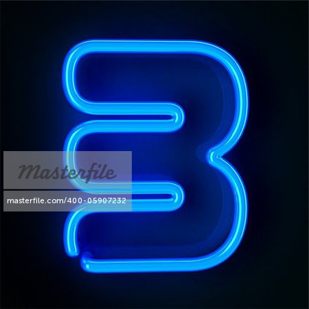 Highly detailed neon sign with the number three