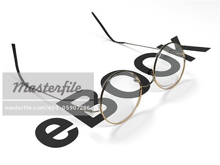 ebook reader glasses on a white back ground