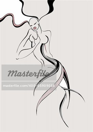 fashion beautiful woman sketch. Isolated over white.