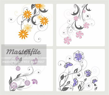 set of floral decoration on white background