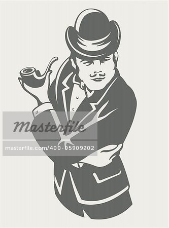 retro man in suit with pipe vector illustration