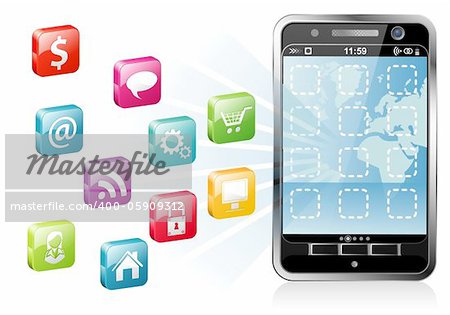 Mobile Smartphone with a blank place for icon and icon set, element for design, vector illustration