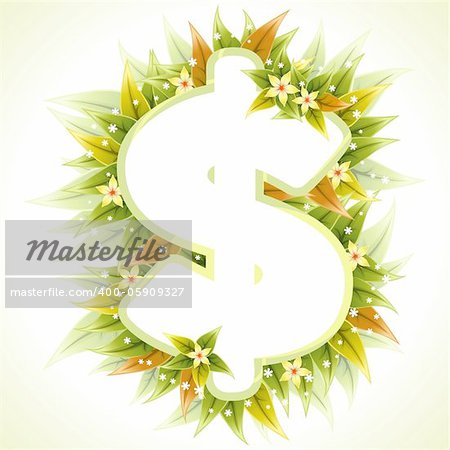 Frame made of a Dollar Sign with Green Leaves and Flowers