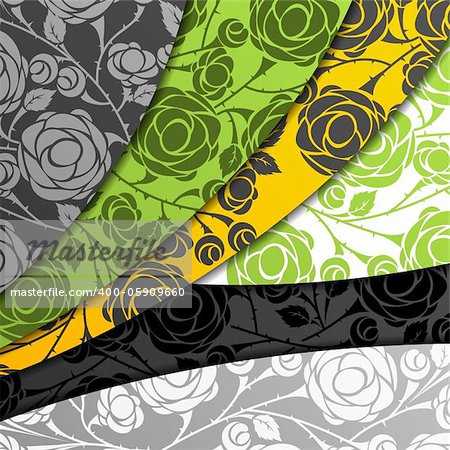 colored layers, abstract background, stylized flowers