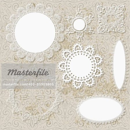 vector lacy scrapbook napkin design patterns on seamless grungy background