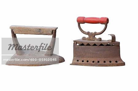 isolated ancient irons on white background