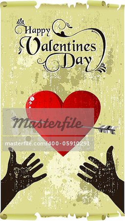 Hands silhouette show heart and arrow Valentines day background. Vector file available.